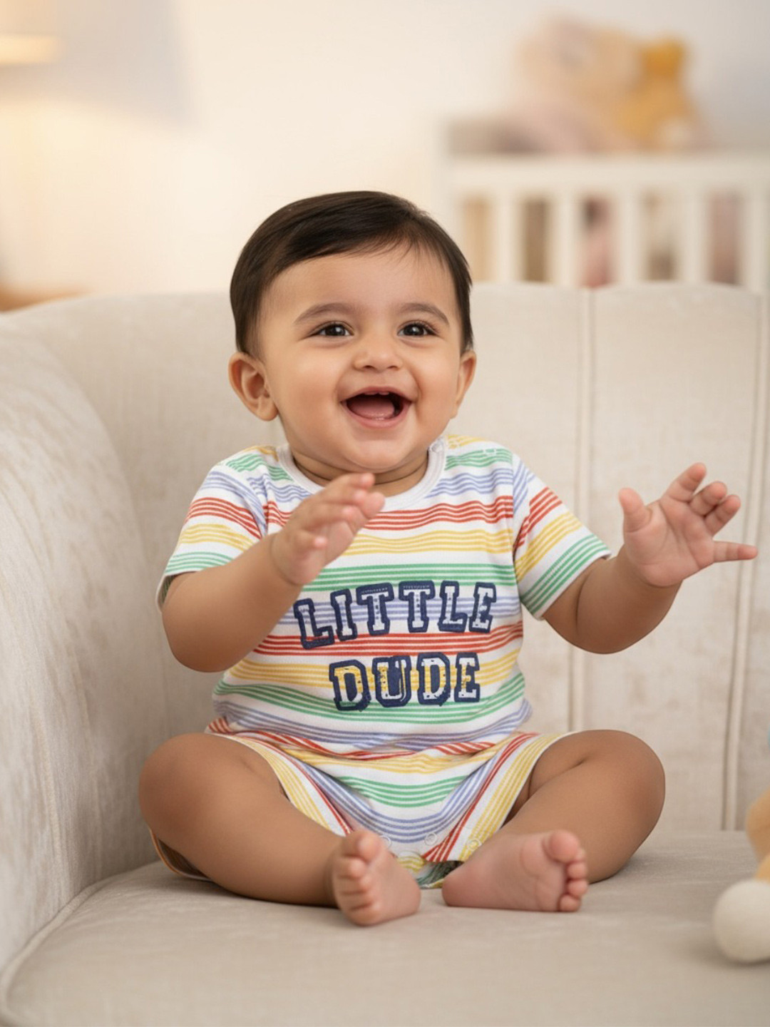 BONTOTS Infant Boys Little Dude Printed Organic Cotton Romper