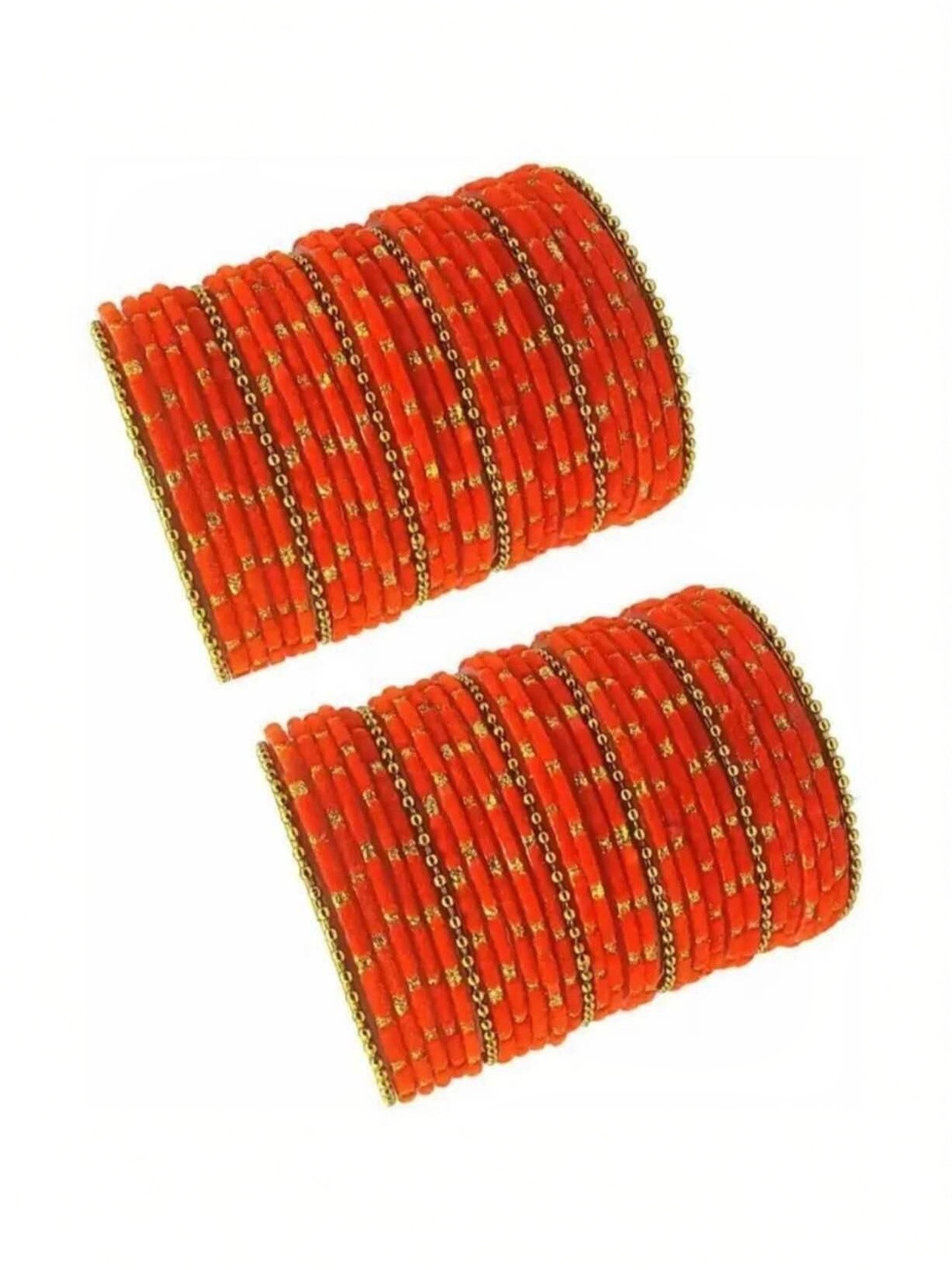 Adiba Fashion Factory Set Of 60 Orange Glass Artificial Stones & Beads Bangle