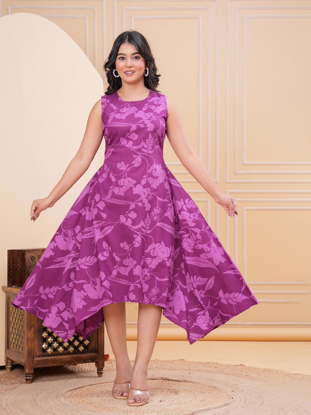 Da Vastraagaar Floral Print Fit & Flare Midi Dress