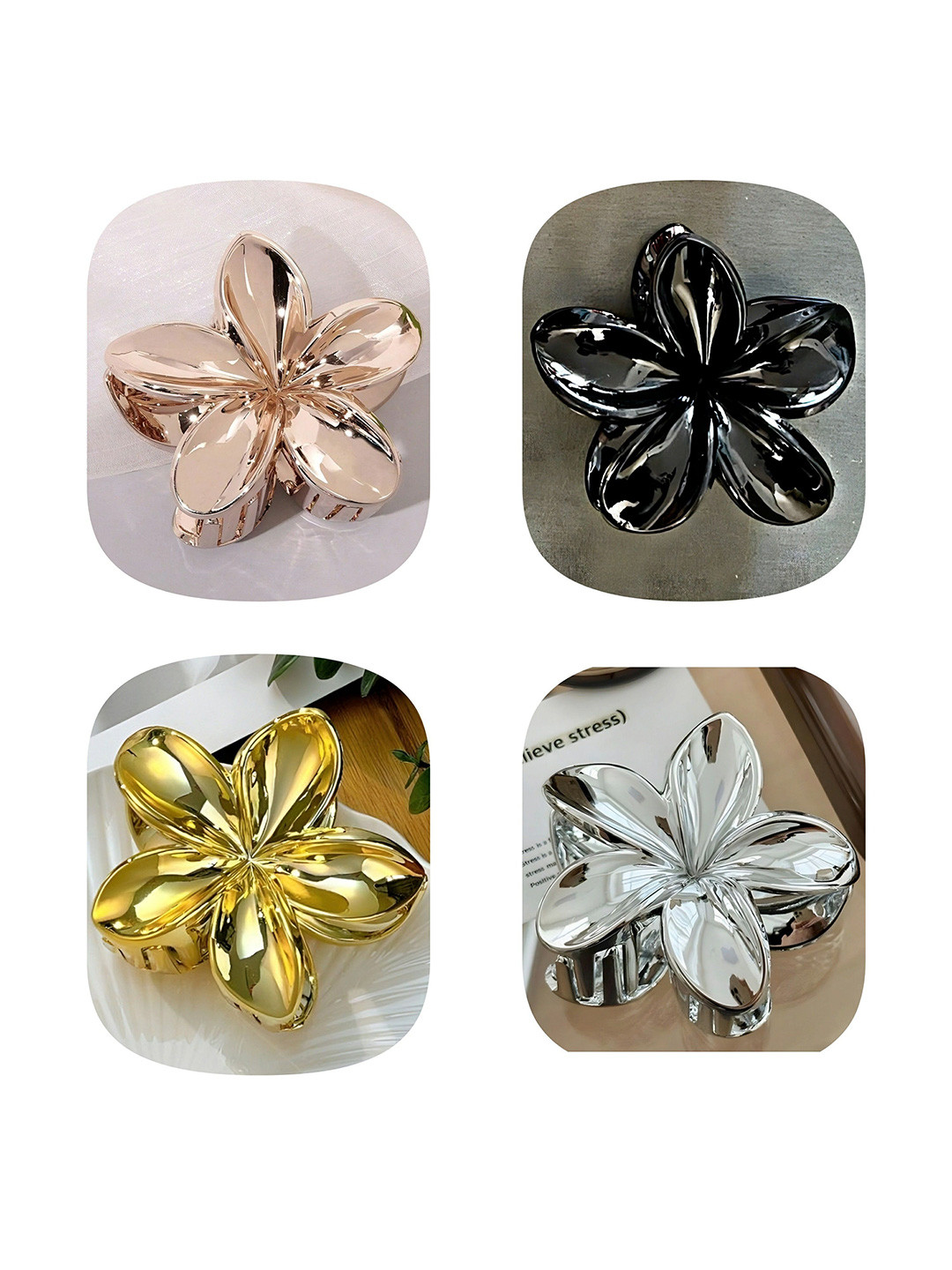 Elecsera Set of 4 New American Style Flower Shaped Metallic Claw Clip
