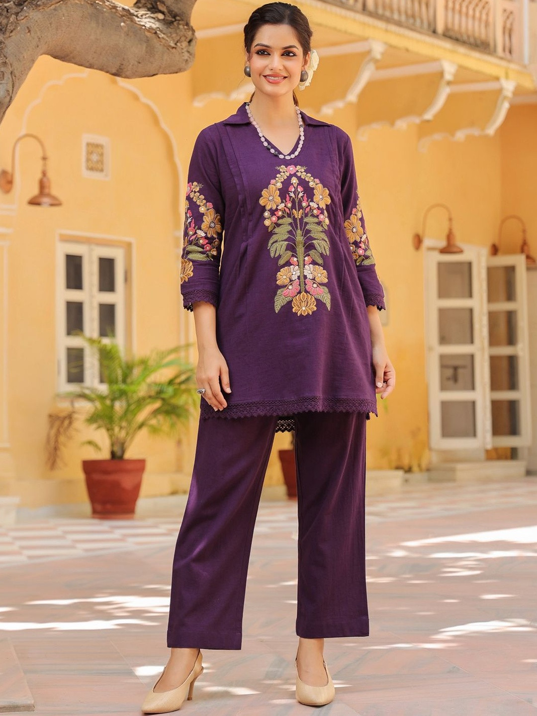 Rain & Rainbow Floral Embroidered Top & Trousers Co-Ords Set