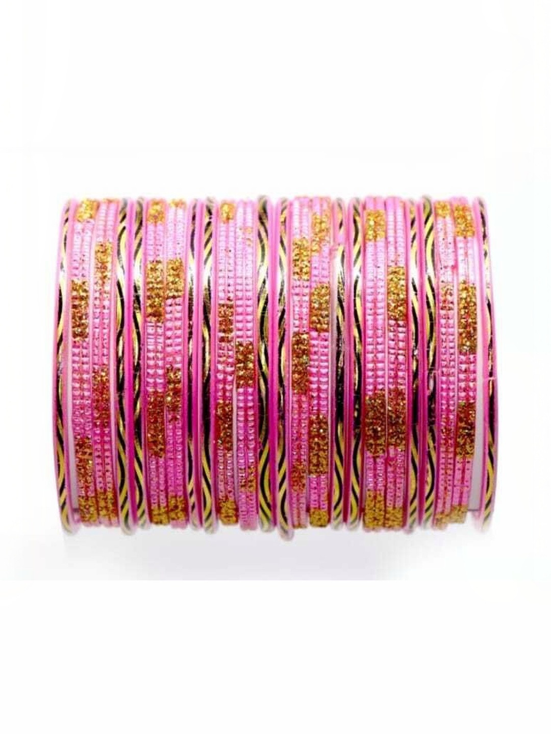 Adiba Fashion Factory Set Of 10 Pink Glass Artificial Stones & Beads Bangle