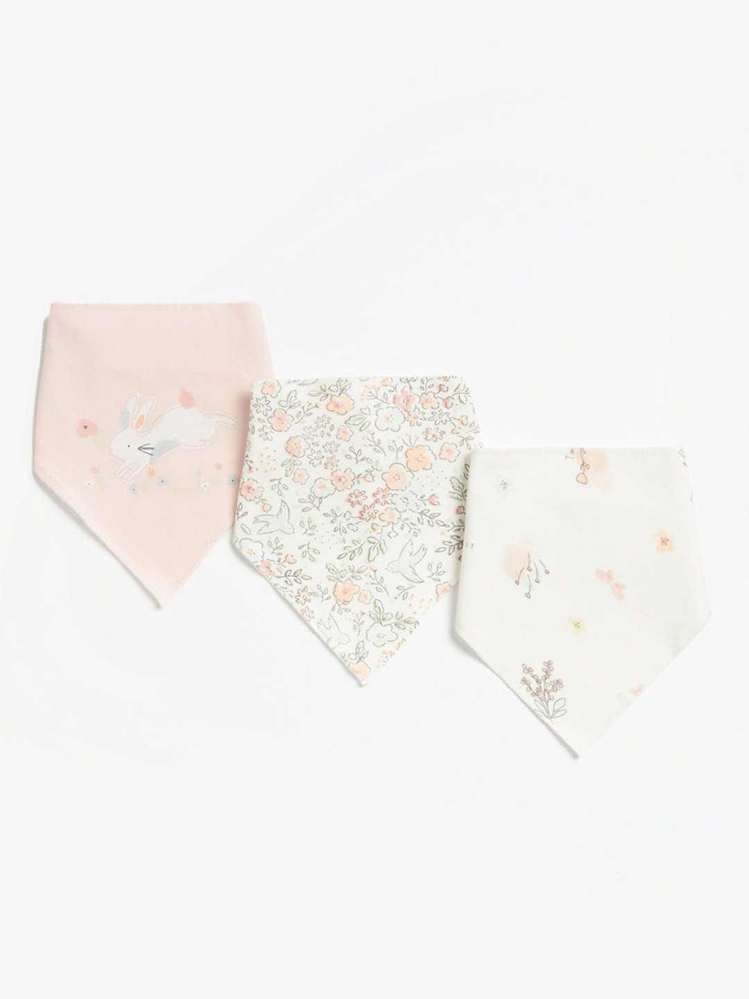 mothercare Infants Girls Pack Of 3 Printed Pure Cotton Bibs