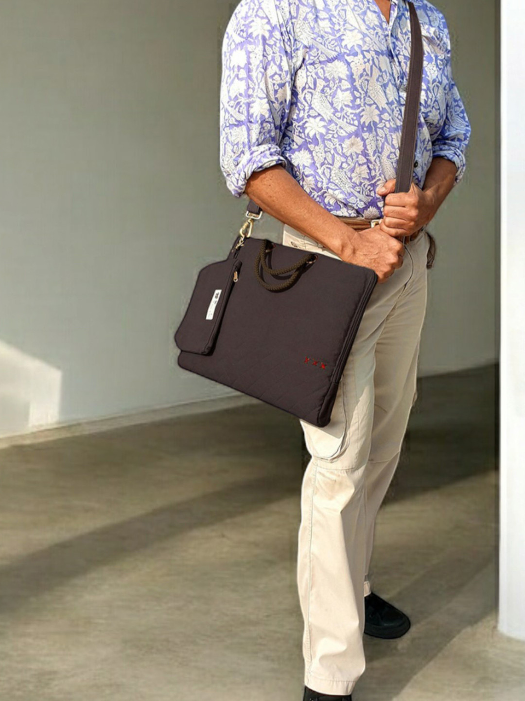 The House of Tara Brown Canvas Laptop Messenger Bag