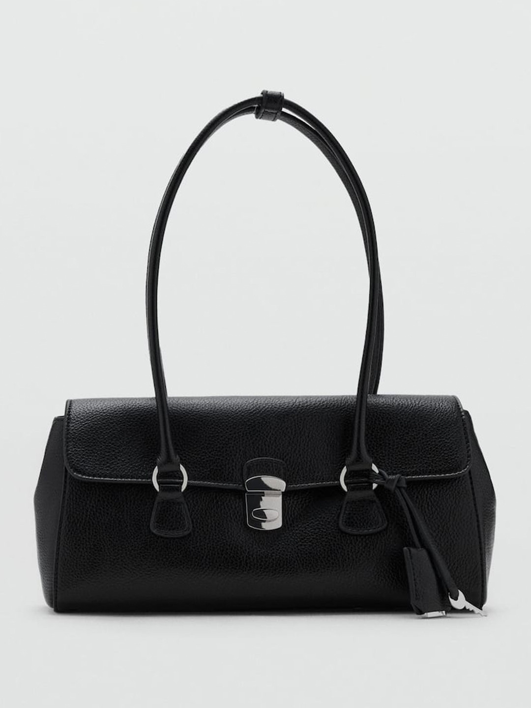 MANGO Textured Baguette Shoulder Bag with Key Chain