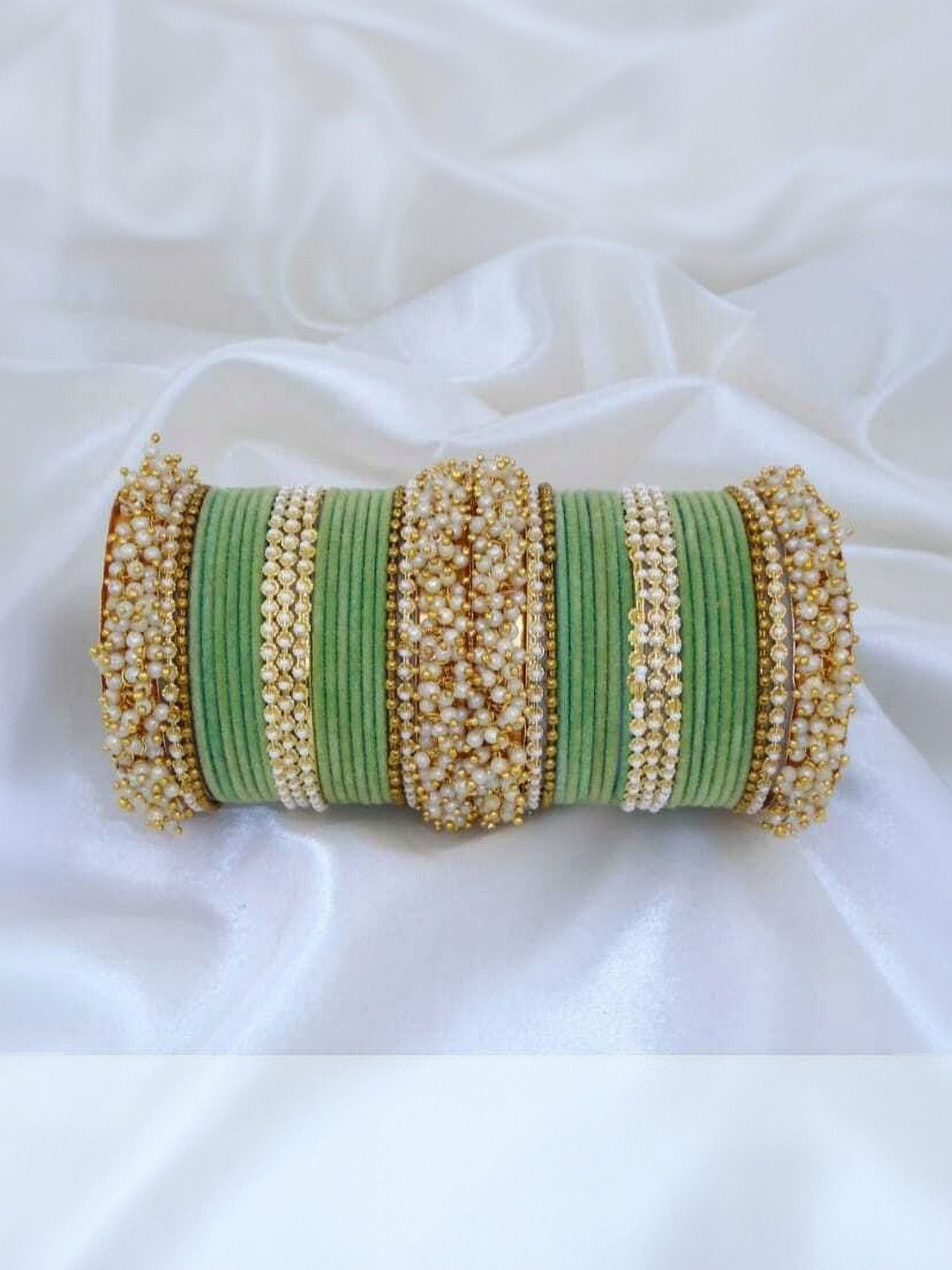 Shasmi Beige and Green Glass Artificial Stones & Beads Bangle