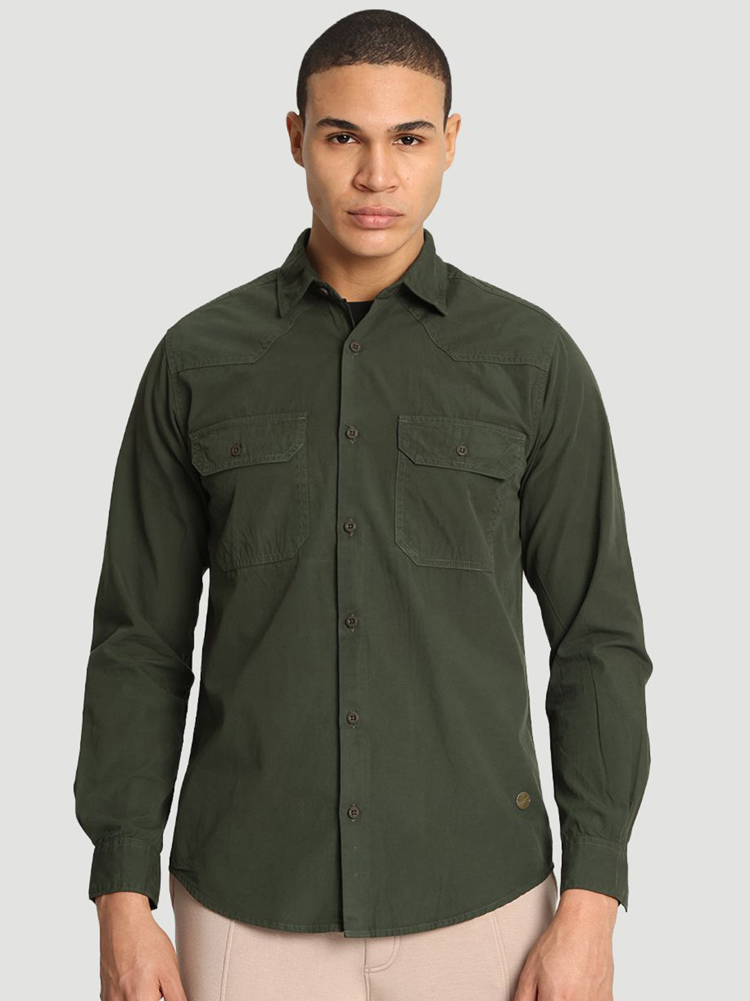 Bene Kleed Greem Double Cotton Long Sleeves Shirt