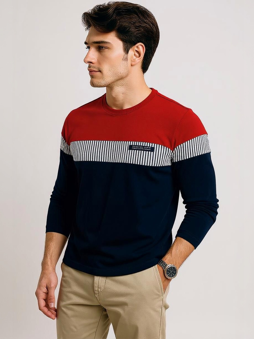 FASHIUM Men Colourblocked Round Neck Cotton T-shirt
