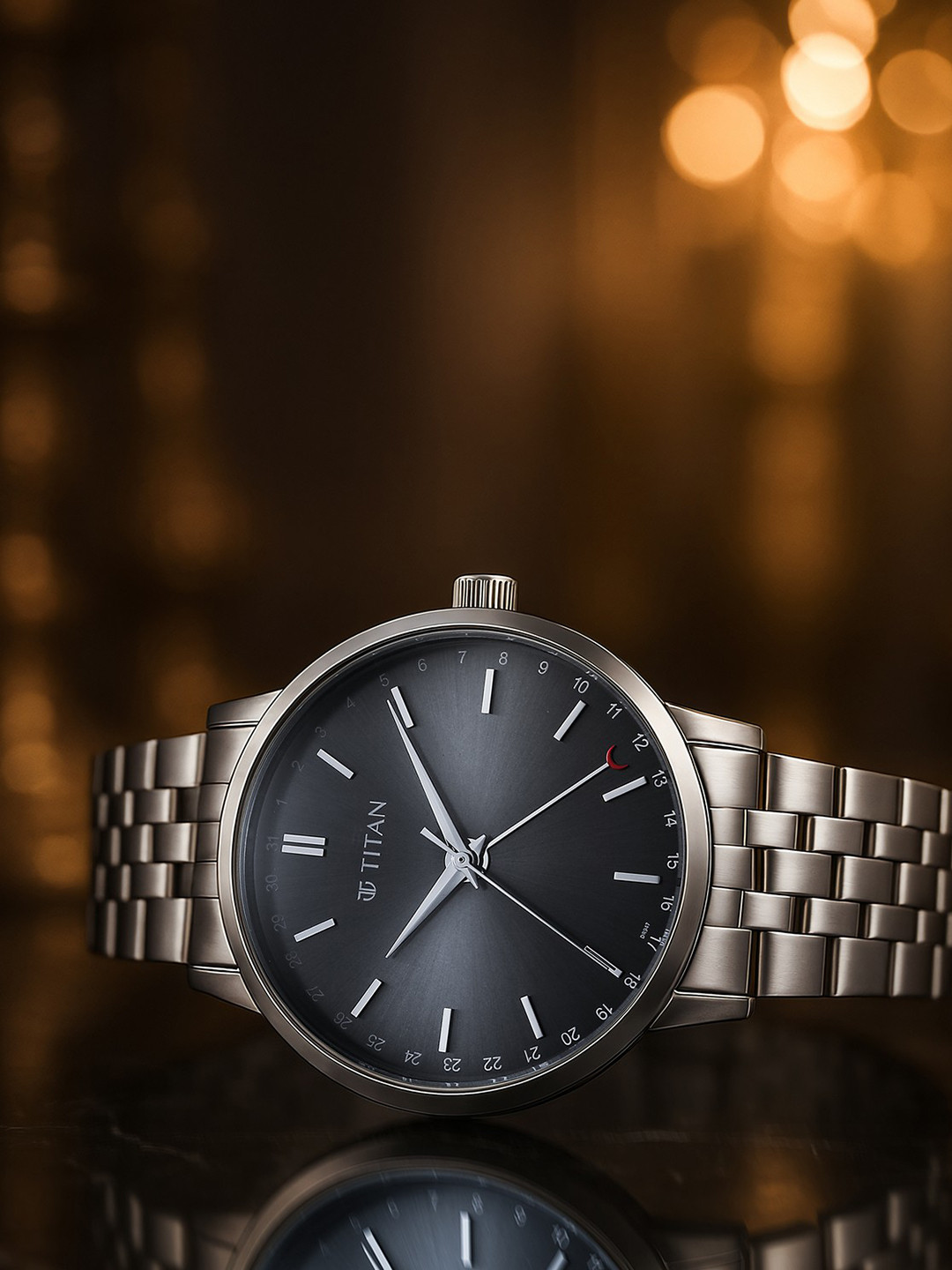 Titan Elegance Quartz Round Dial Stainless Steel Men's Watch - 90202SM01