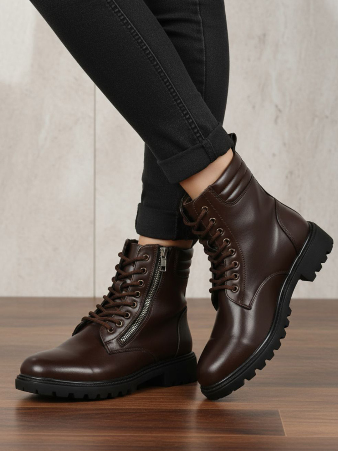 Roadster Women Brown Solid Round Toe Block Heels Synthetic Chunky Boots