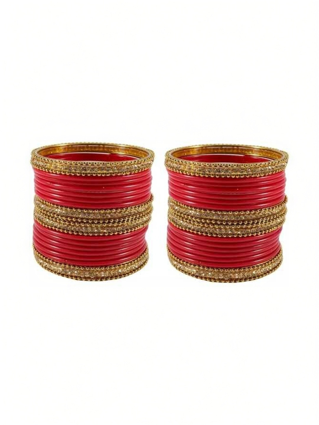 Qufrozy Set Of 47 Red Glass Artificial Stones & Beads Bangle