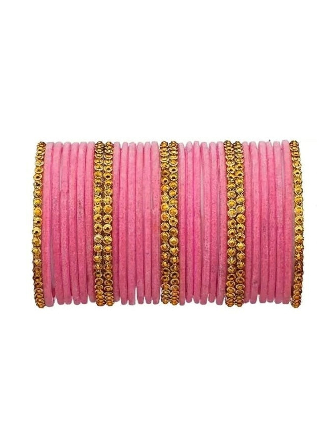Adiba Fashion Factory Set Of 56 Pink Glass Artificial Stones & Beads Bangle