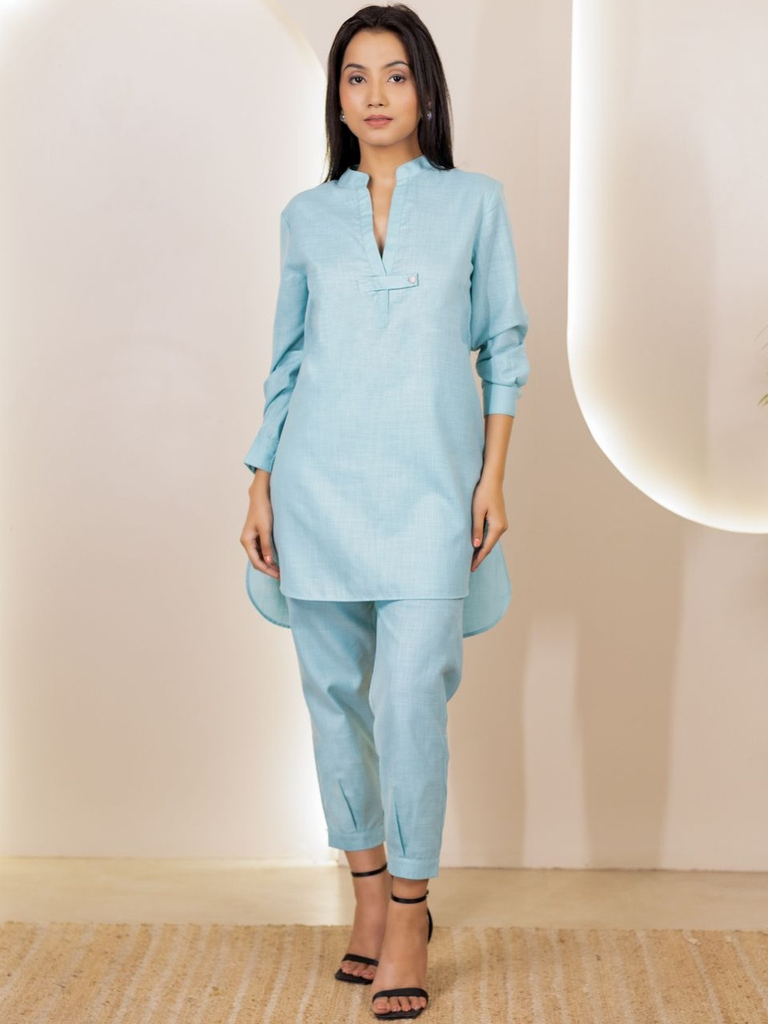 HUESION Shirt Collar Neck Shirt With Trousers Co-Ords