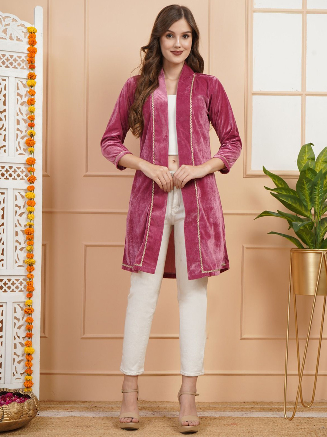 Lush&Loom Lifestyle Women Velvet Open Front Shrug