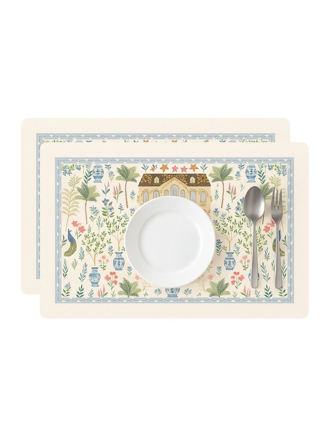 YELONA 2Pc Off-White & Grey Patterned Waterproof Heat-Resistant Anti-Slip Table Placemats