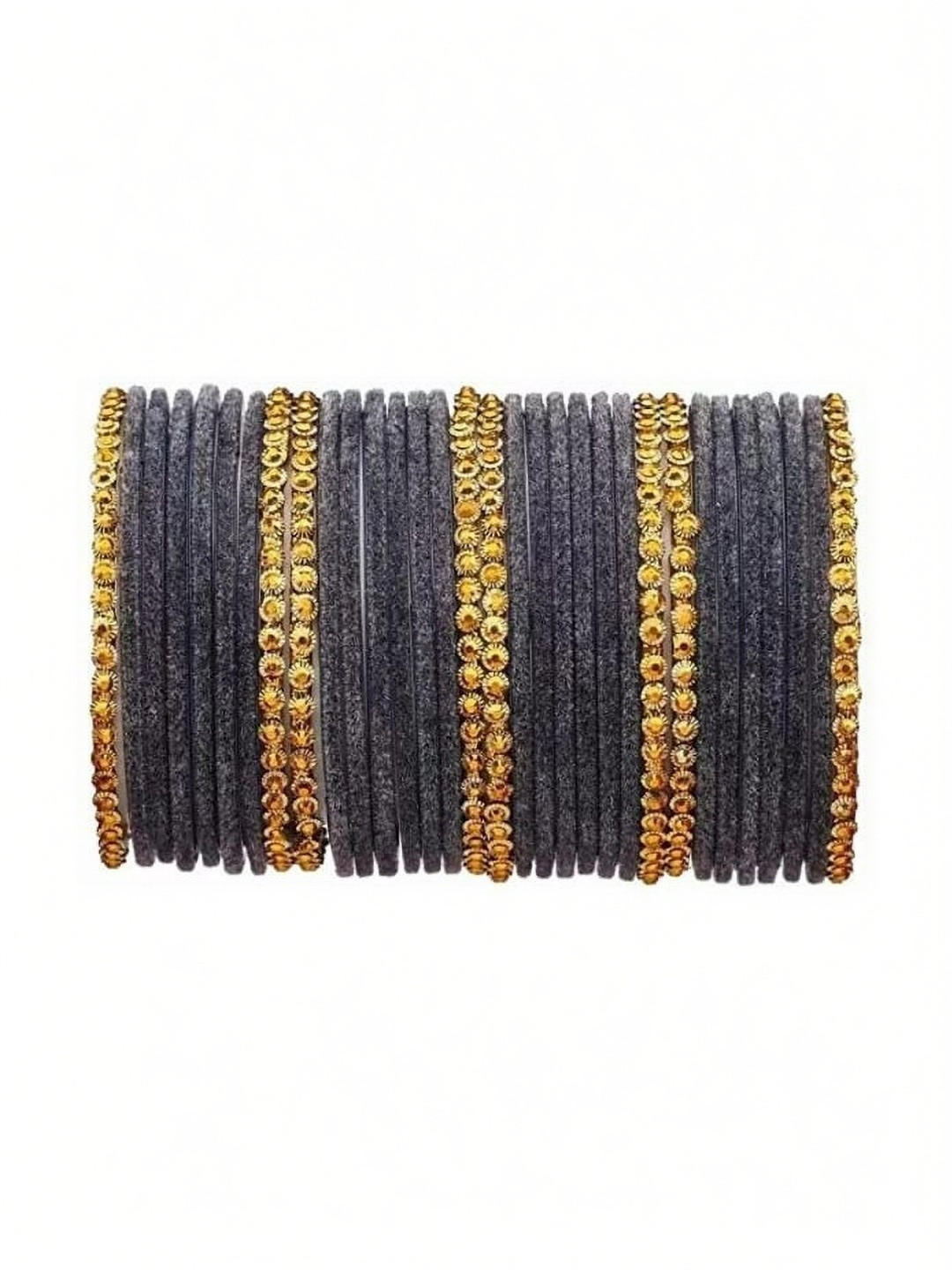 Adiba Fashion Factory Set Of 10 Grey Glass Artificial Stones & Beads Bangle