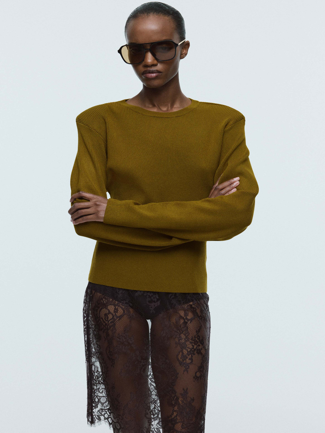 H&M Rib-Knit Shoulder-Pad Top
