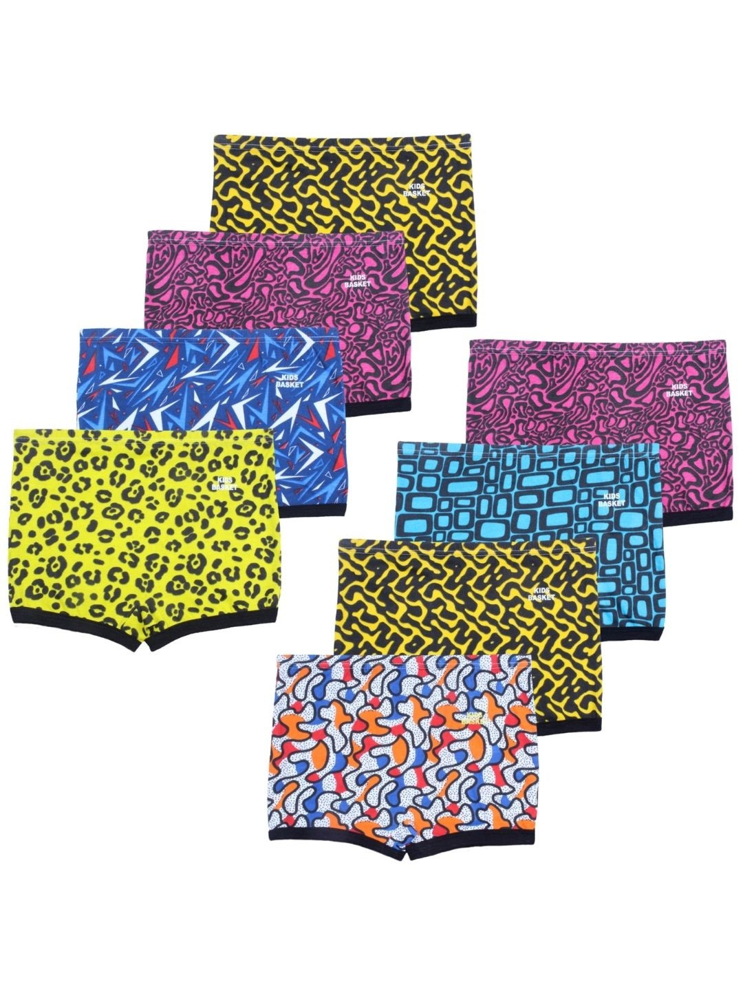 Kids Basket Pack Of 8 Printed Cotton Mid-Rise Boy Shorts Briefs