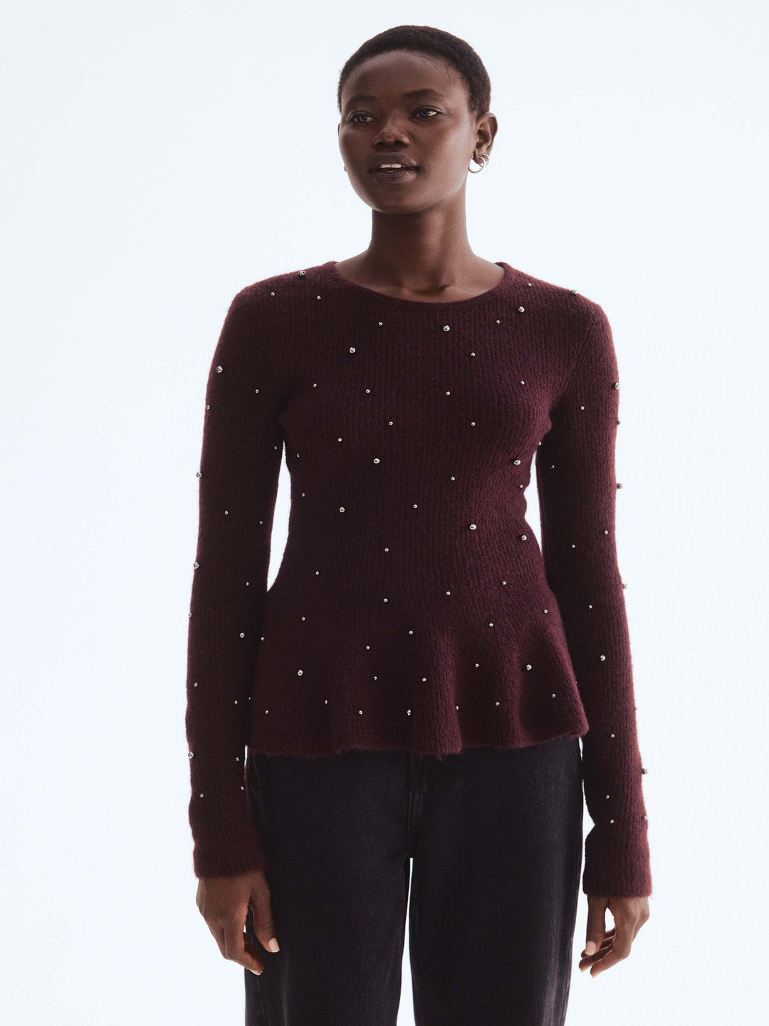 H&M Bead-Embellished Peplum Top