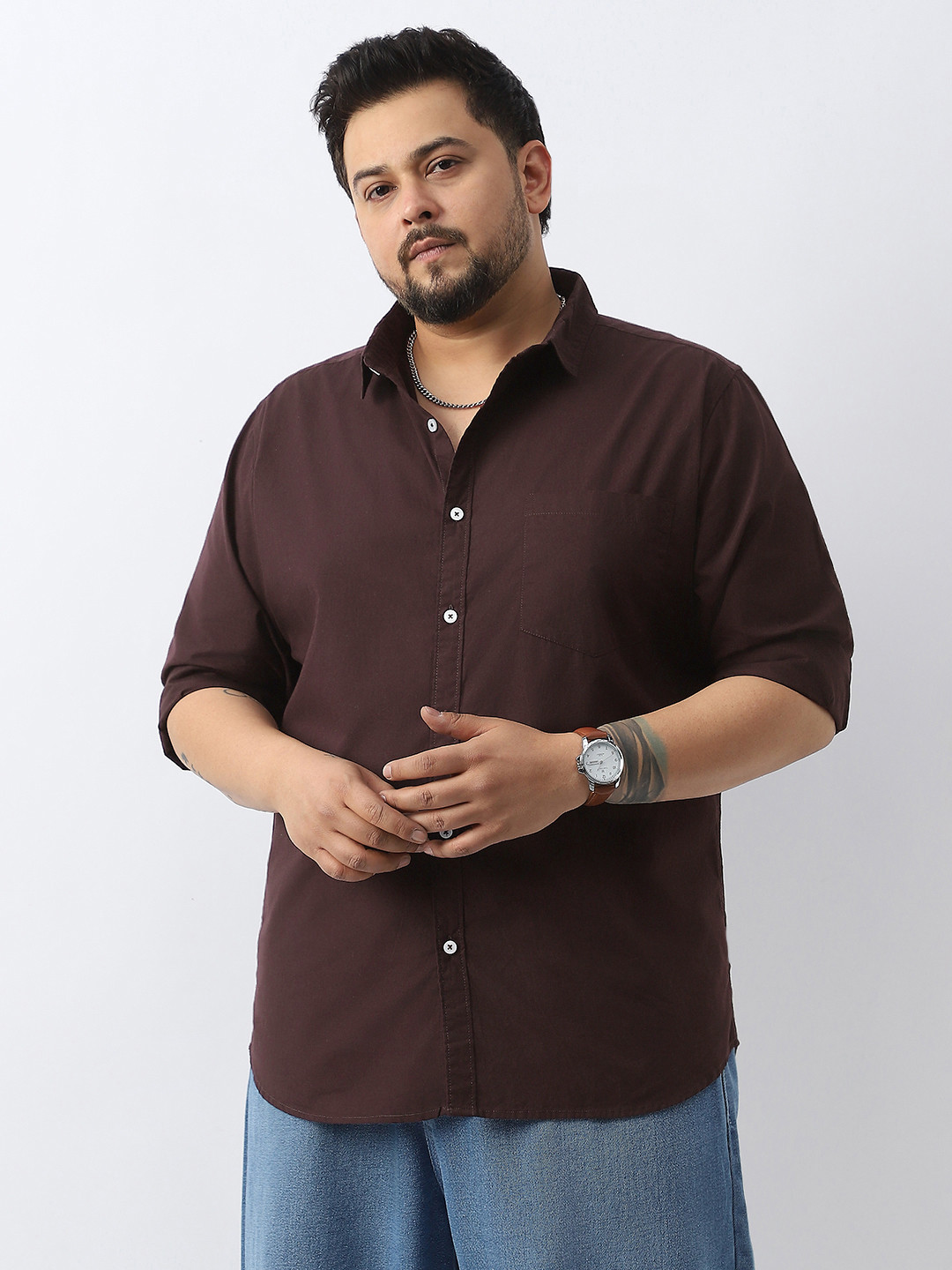 Urbano Plus Men Cocoa Cotton Full Sleeve Regular Fit Casual Solid Shirt