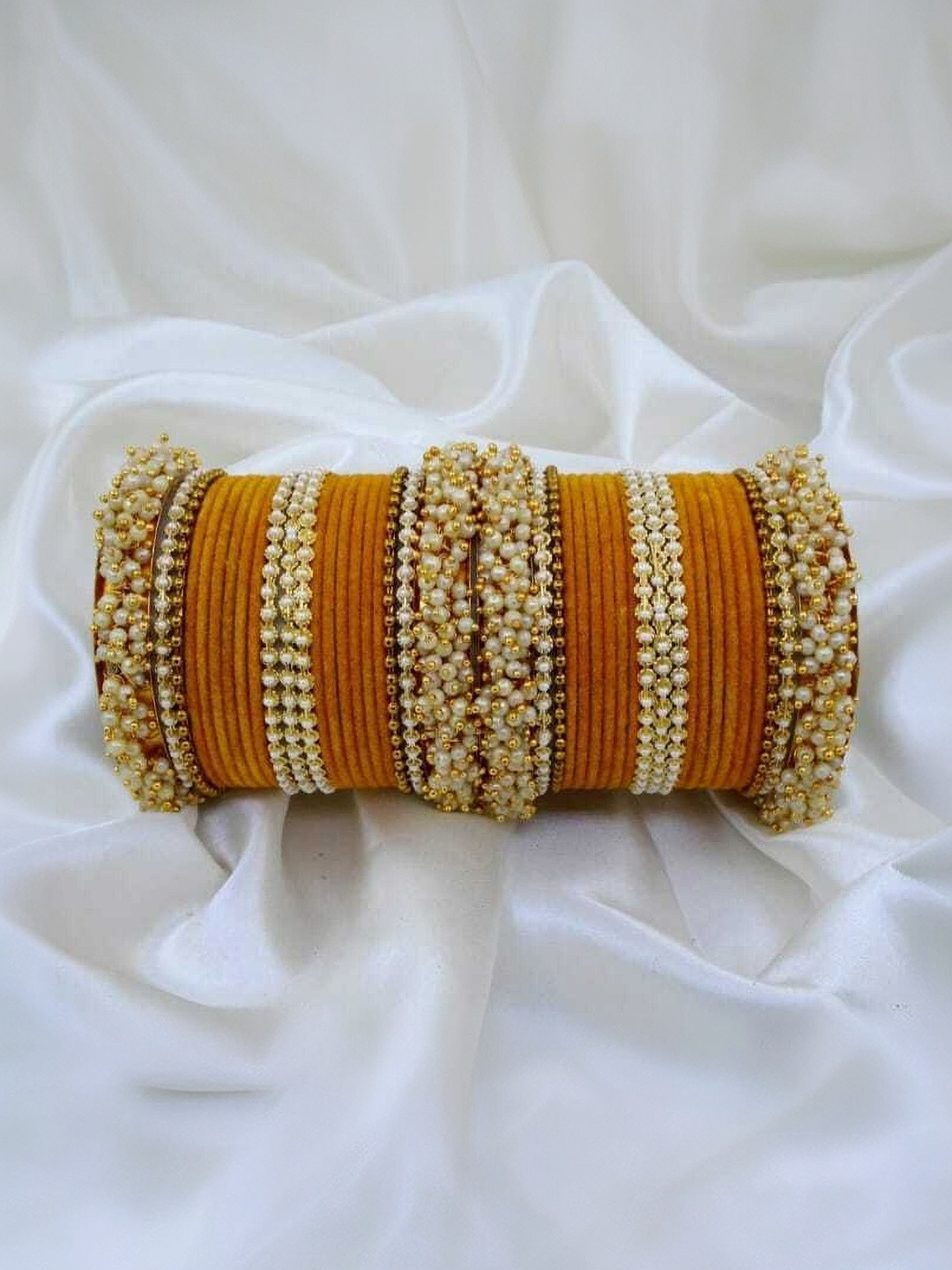 Adiba Fashion Factory Yellow Glass Artificial Stones & Beads Bangle