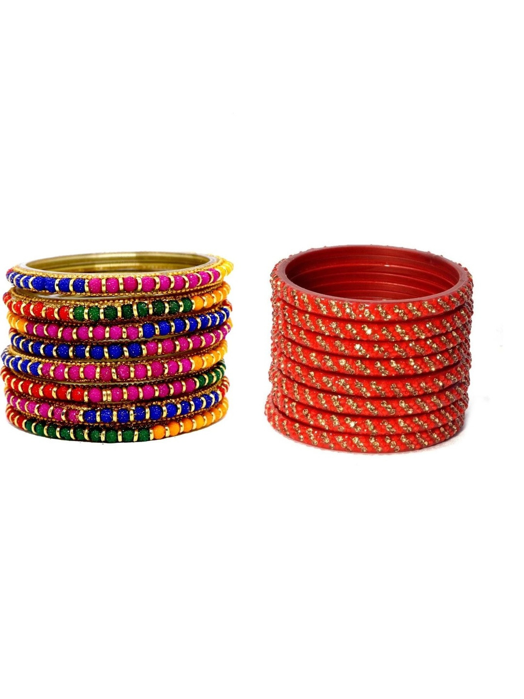 Adiba Fashion Factory Set Of 2 Multi Glass Artificial Stones & Beads Bangle