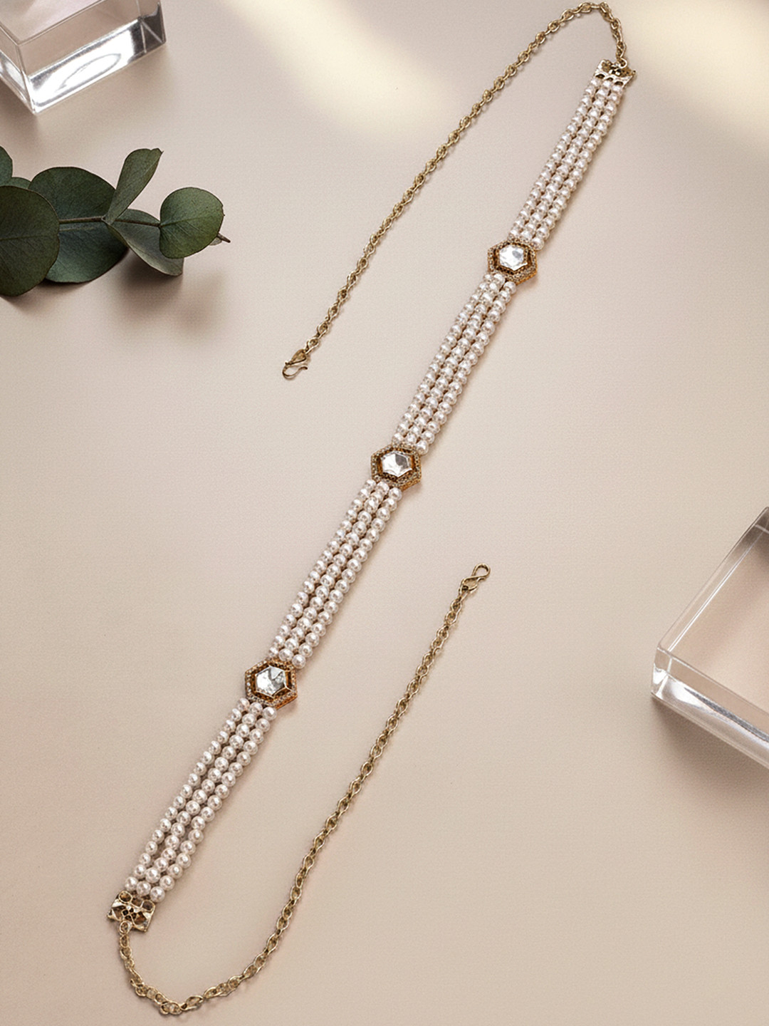 KARATCART Pearl Beaded Polki Kundan Kamarbandh