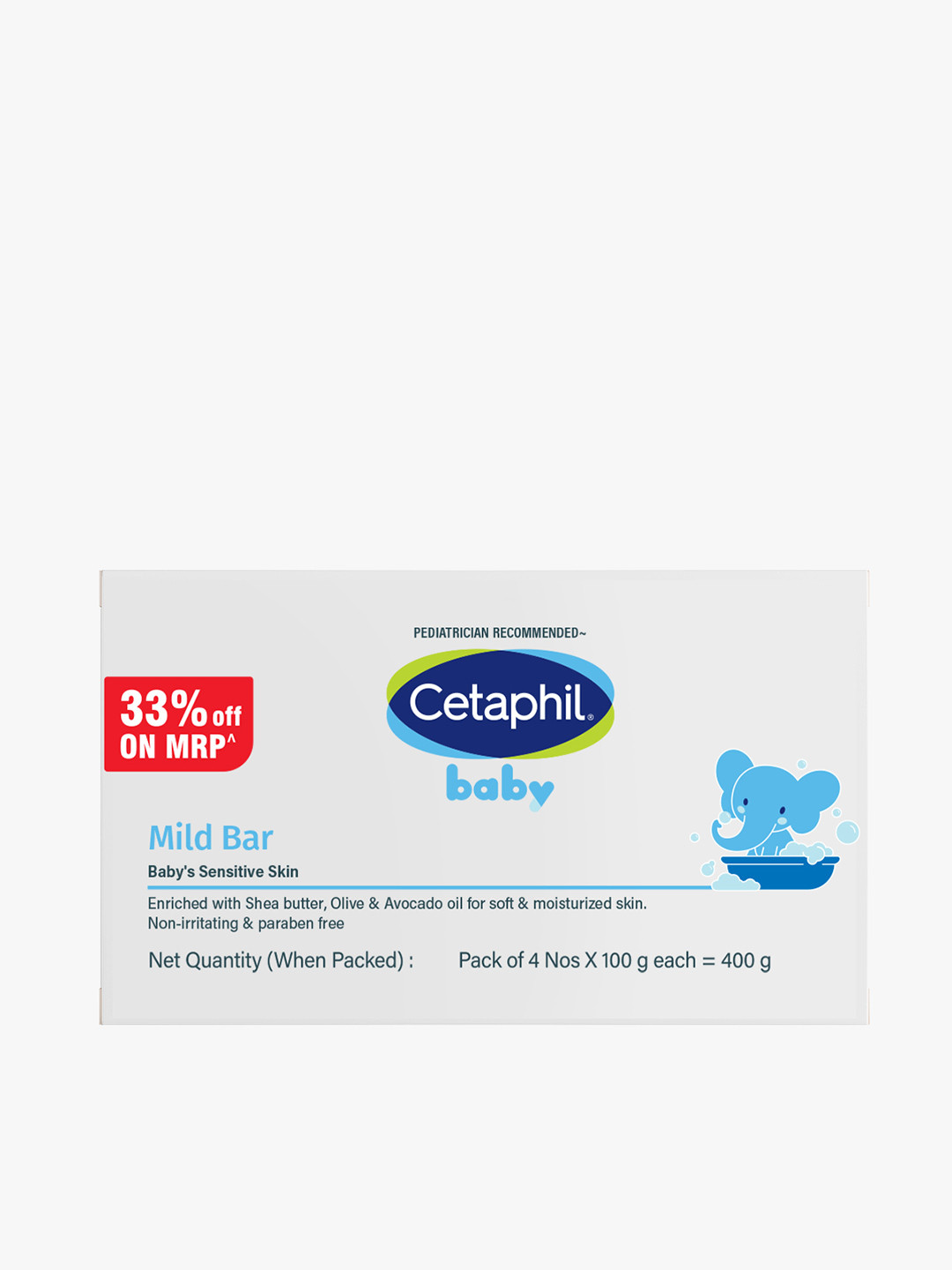 Cetaphil Set of 4 Baby Mild Bar Kids Soap with Shea Butter for Face & Body - 100 g each