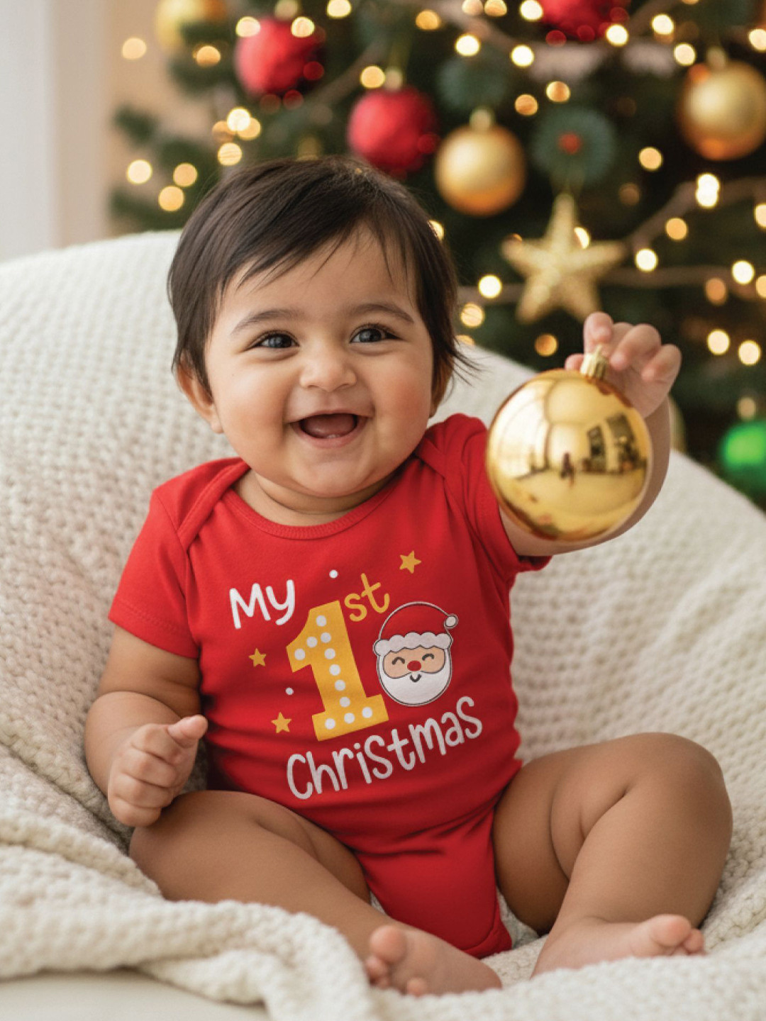 Baby Buzz Kids My 1st Christmas Printed Envelope Neck Short Sleeves Cotton Bodysuit