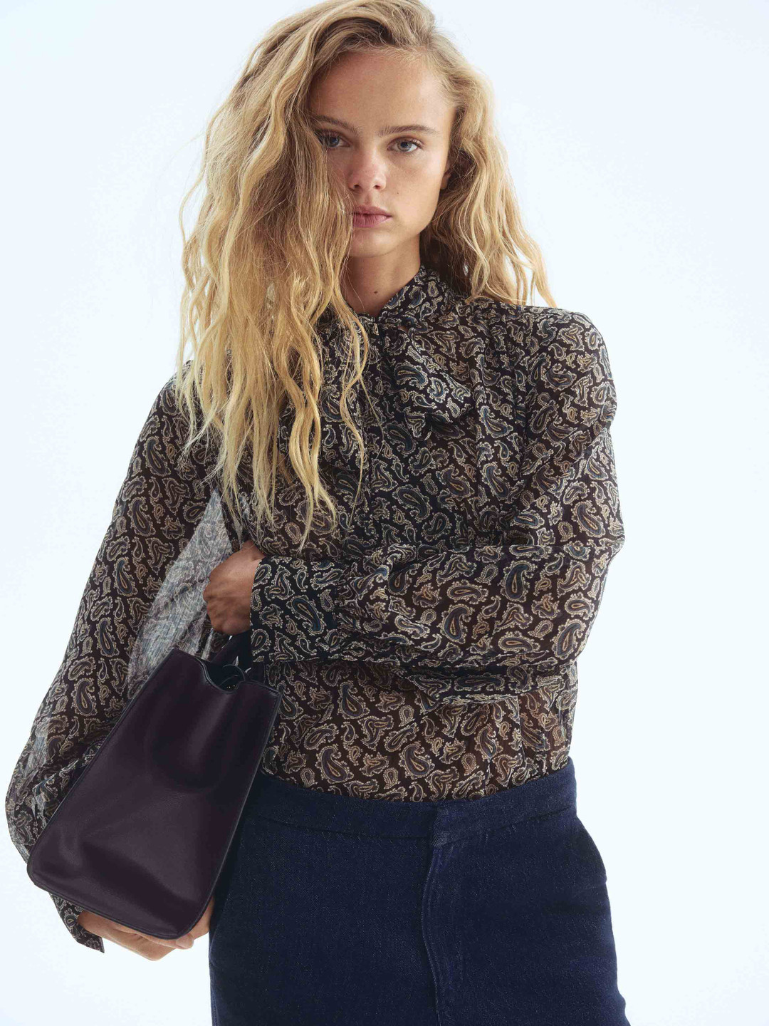 H&M Tie-Neck Chiffon Blouse Top