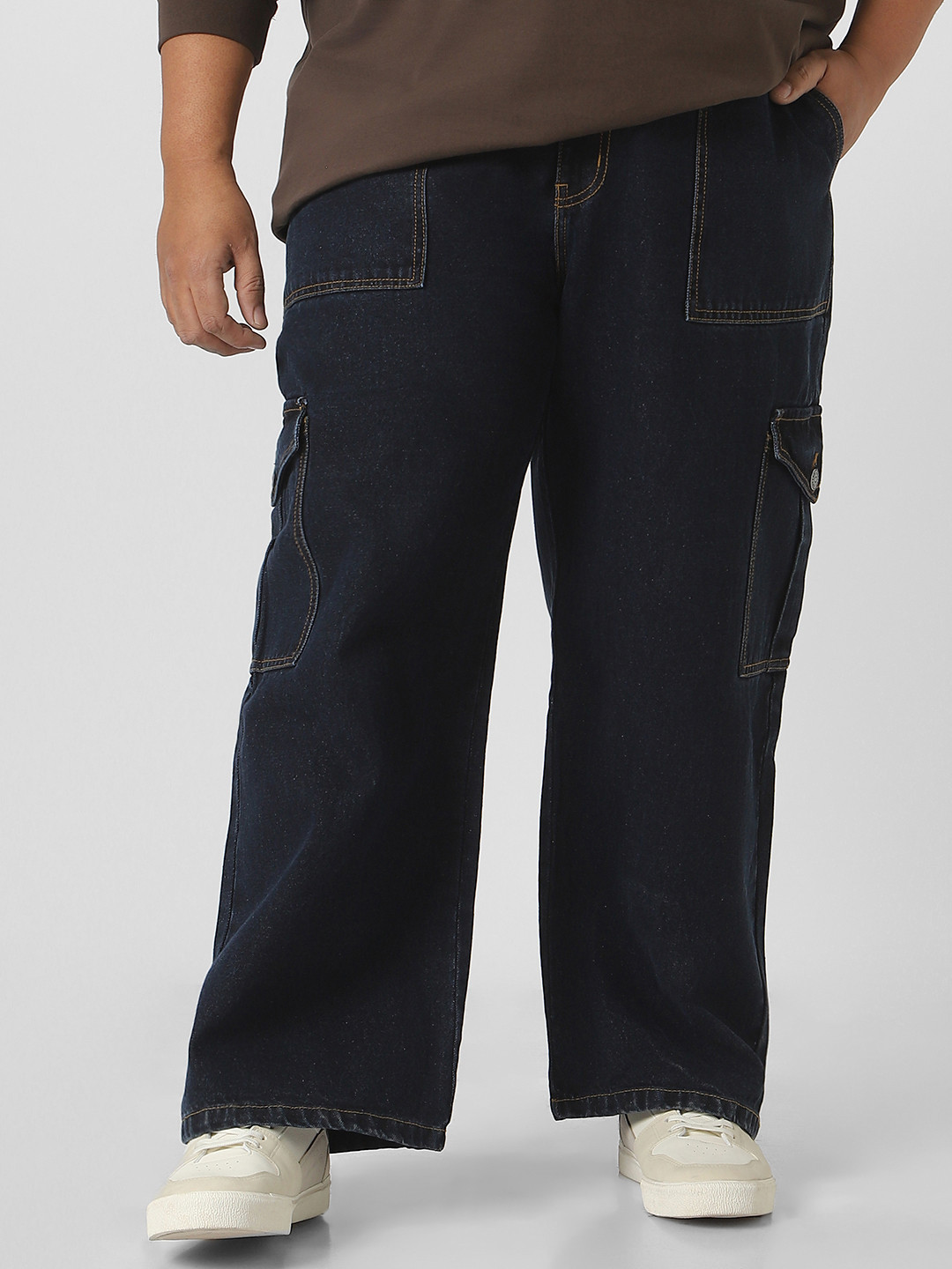 Urbano Plus Men Loose Fit Washed Cargo Non-Stretchable Jeans With 6 Pockets