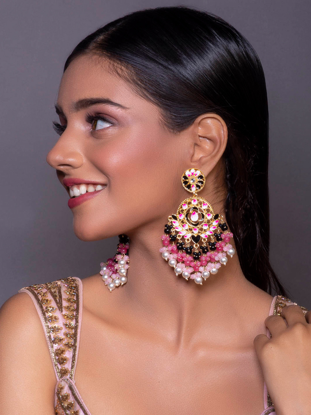 Fida Gold-Toned and Gold-Plated Contemporary Beaded Drop Earrings