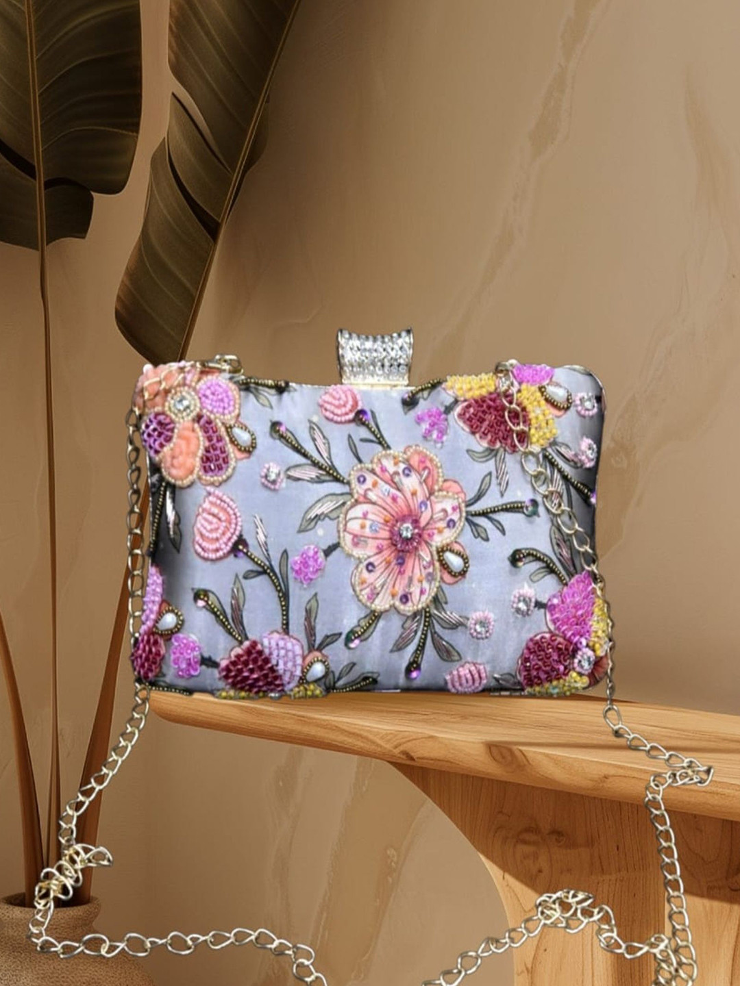 SKIMMER Women Hand Embroidered Purse Clutch with Sling