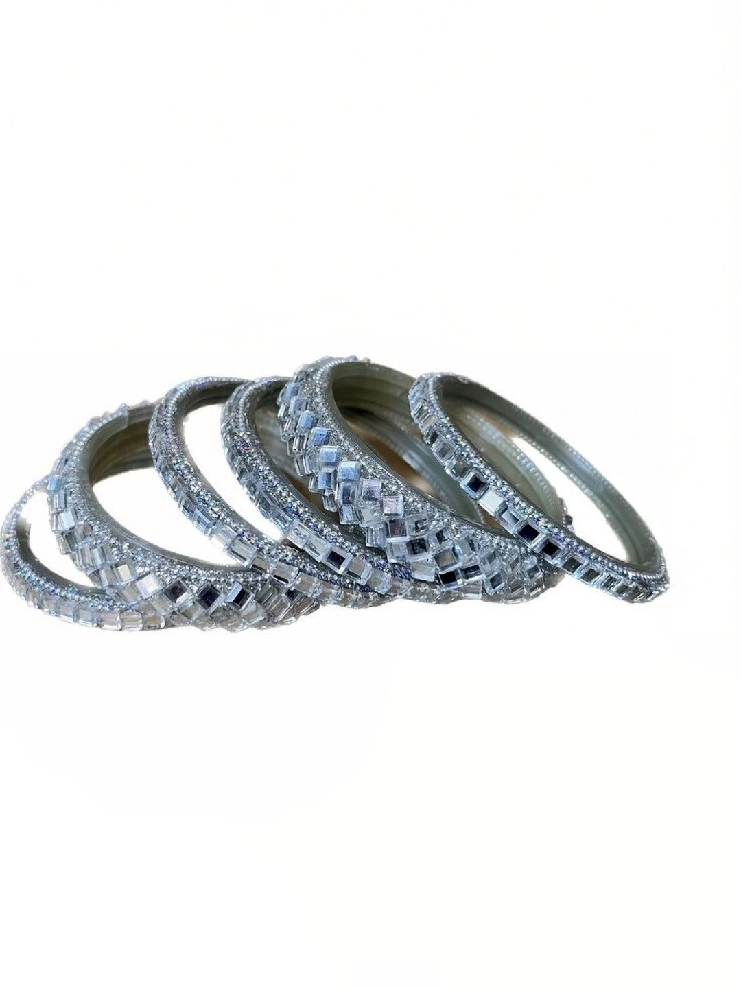 Instyle Forever Set Of 6 Silver Glass Mirror Work Bangle