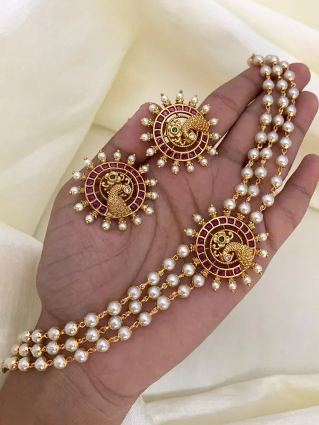 Rujve Jewellery Gold-Plated Stone-Studde and Beaded Jewellery Set