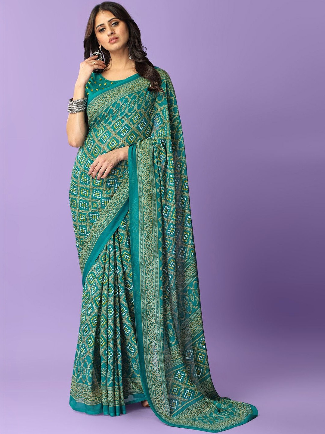 Vibhagyaa Ethnic Motifs Zari Poly Georgette Saree