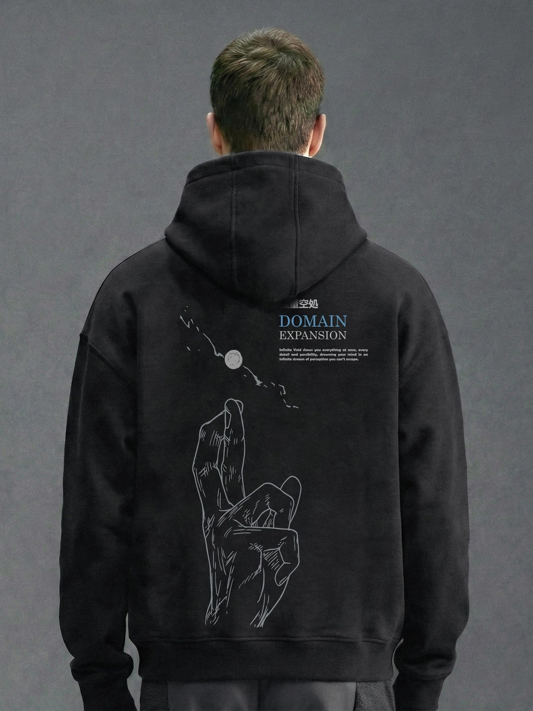 WHITE HUSK Gojo Satoru Jujutsu Kaisen Black Anime Printed Cotton Oversized Hoodie