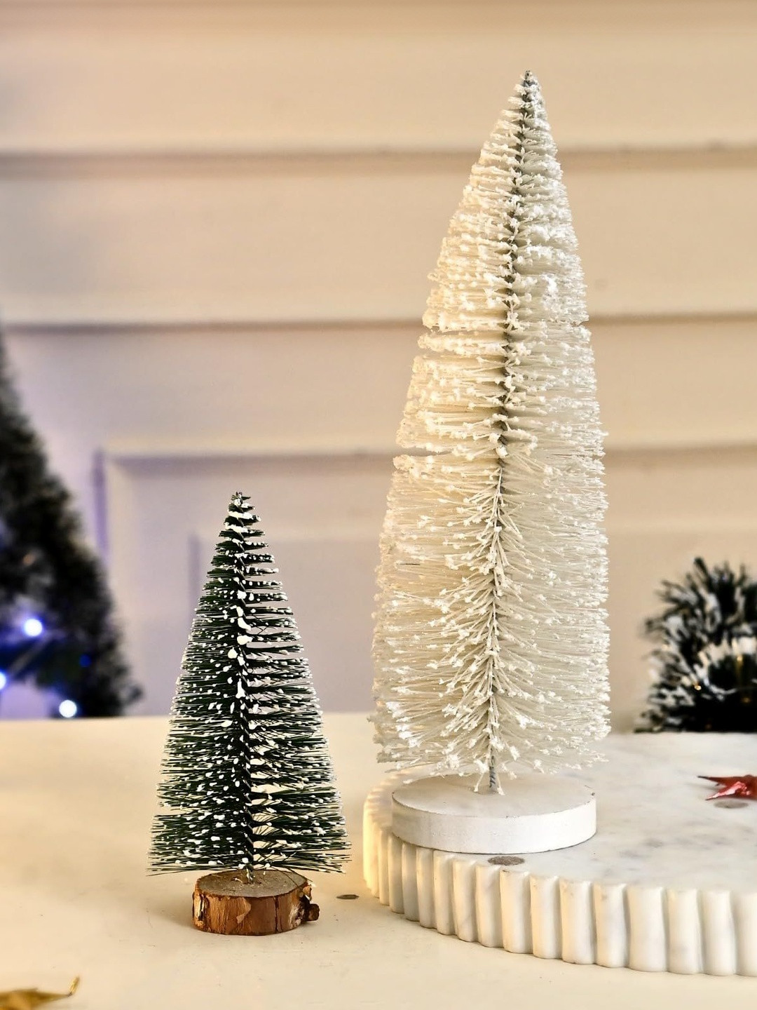 CraftVatika 2-Pcs White & Green Mini Christmas Tree Festive Decor