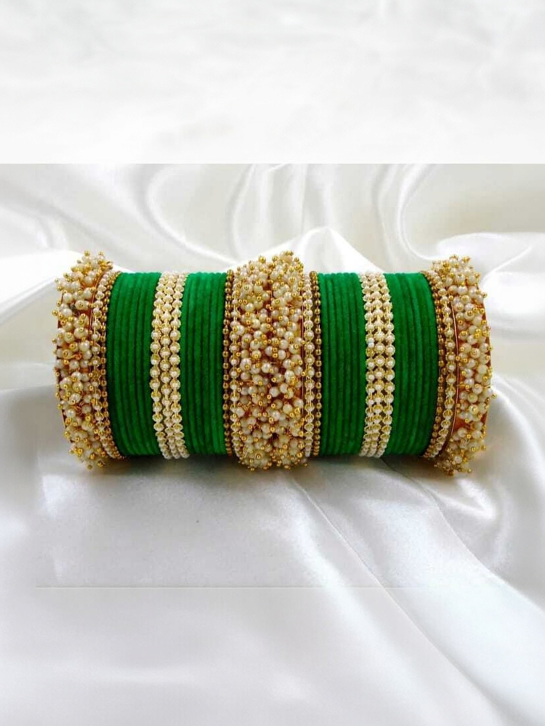 poshing Green Glass Artificial Stones & Beads Bangles