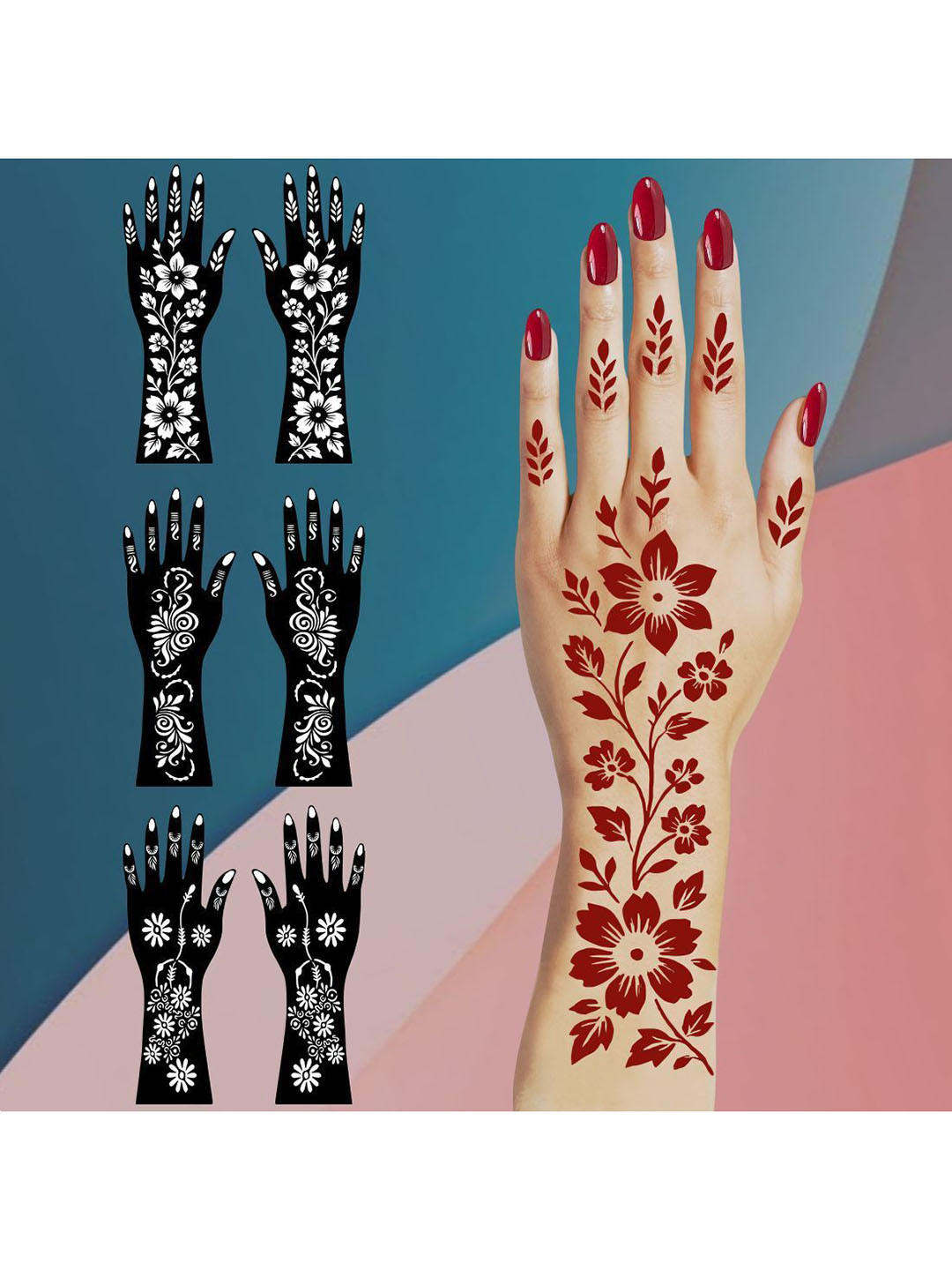 VOORKOMS Stunning Combo Mehndi Stencil Sticker Featuring Floral Lines For Function