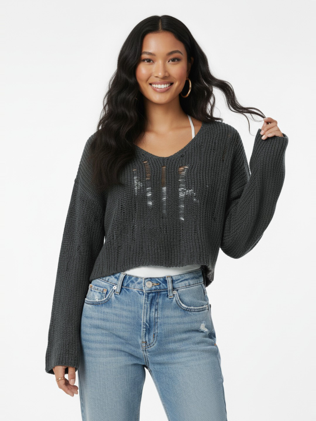 glitchez Distressed Oversized Crop Pullover