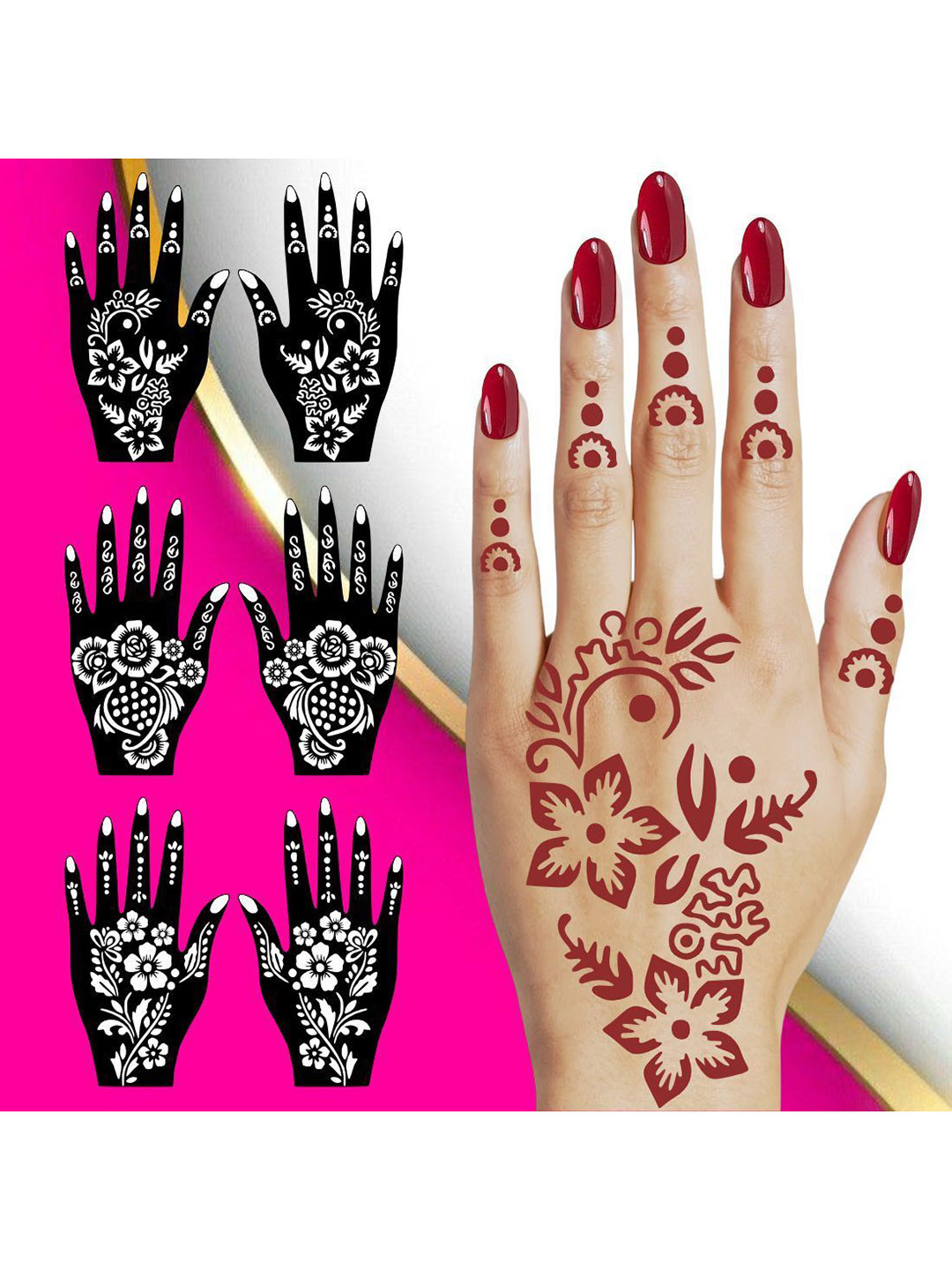 VOORKOMS Floral Combo Mehndi Stencil Sticker For Party Styling During Wedding