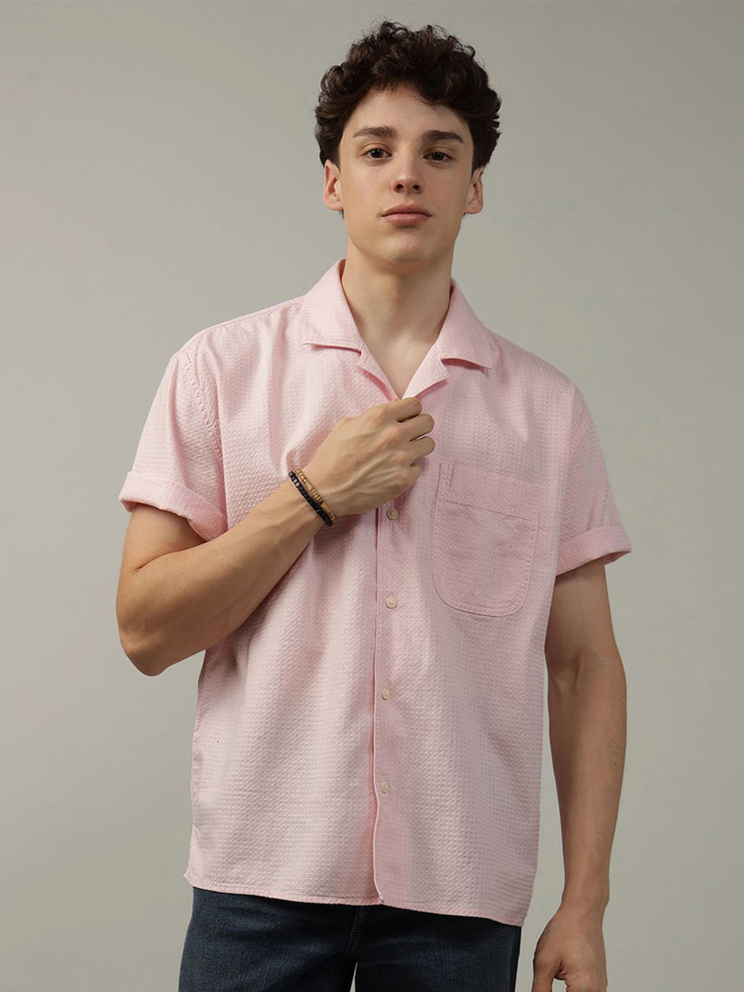 AMERICAN EAGLE OUTFITTERS Cuban Collar Pure Cotton Oversized Casual Shirt