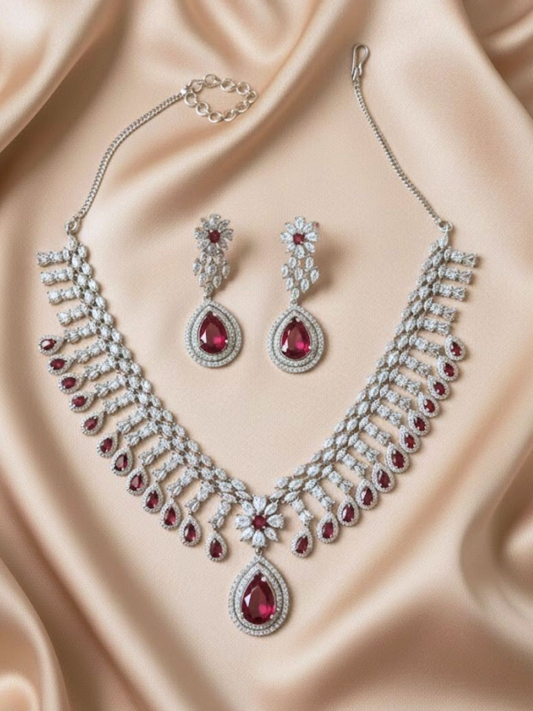 shringaar by neha Rhodium-Plated Stone-Studded Jewellery Set