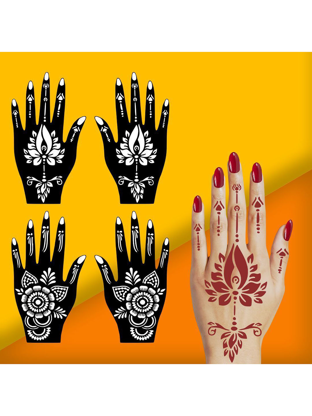 VOORKOMS Decorative Festival Mehndi Stencil Sticker Combo with Unique Patterns Pack Of 2