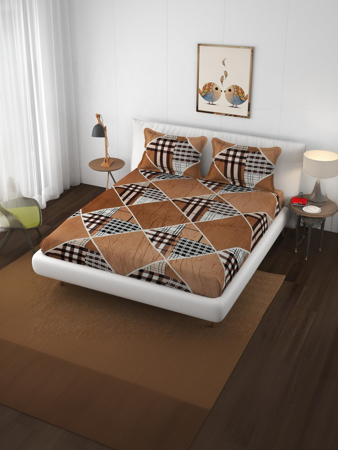 Banchmark Home Furnishings Brown 200 TC King Bedsheet with 2 Pillow Covers
