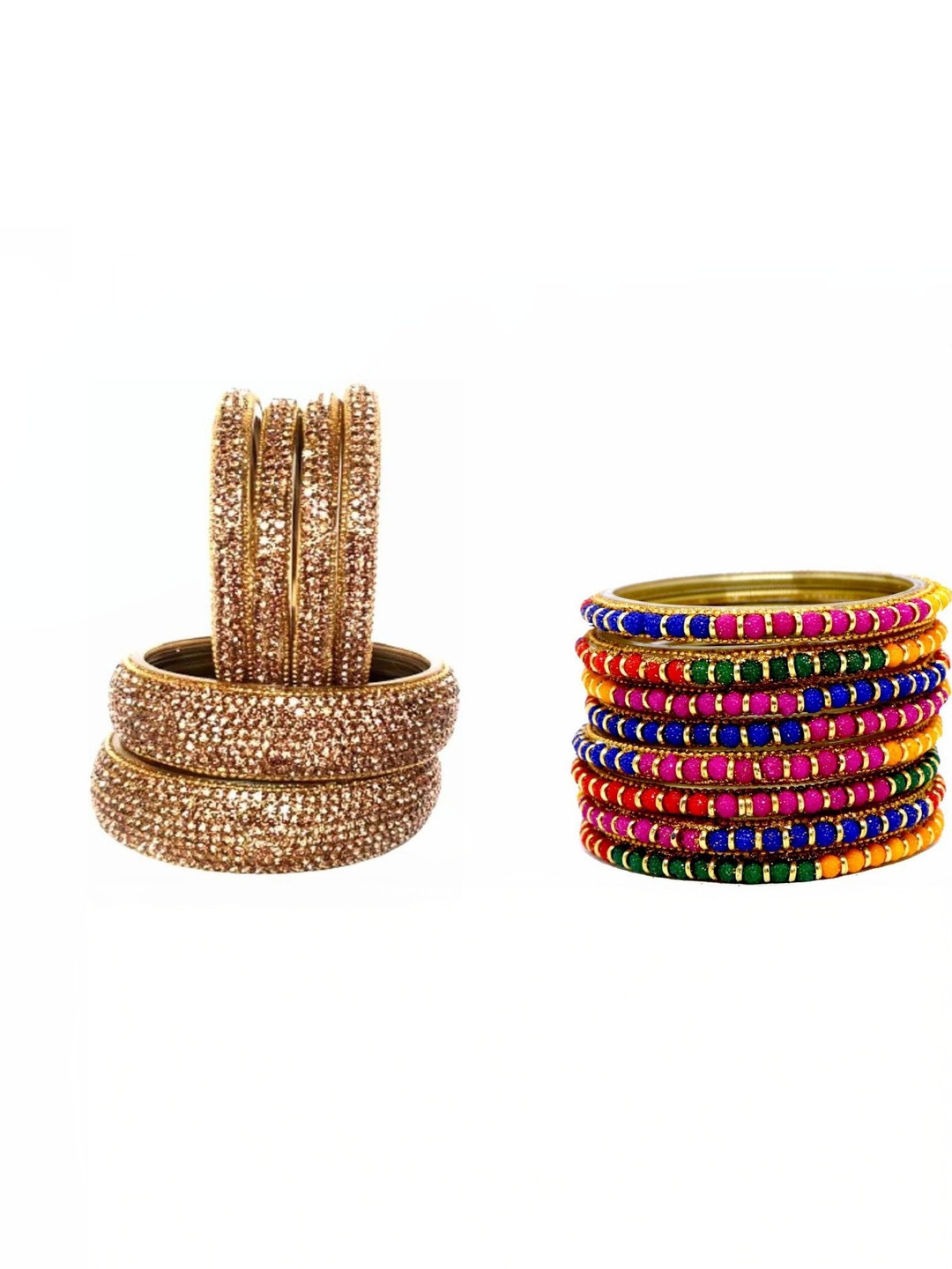 Shasmi Set Of 14 Multi Glass Artificial Stones Bangle