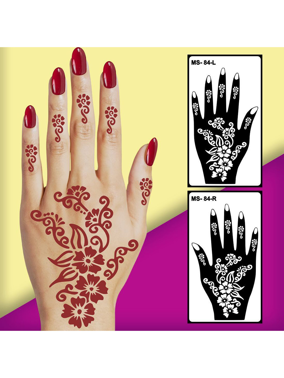 VOORKOMS Elegant Floral Mehndi Stencil Design For Back Hand With Finger Easy to Apply