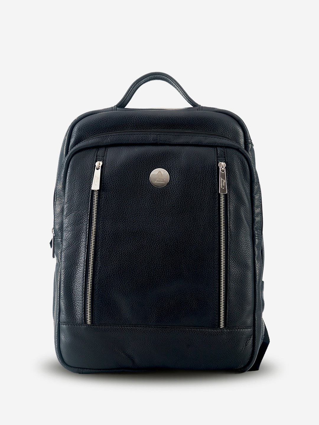 Picco Massimo Black Leather Textured Laptop Backpack