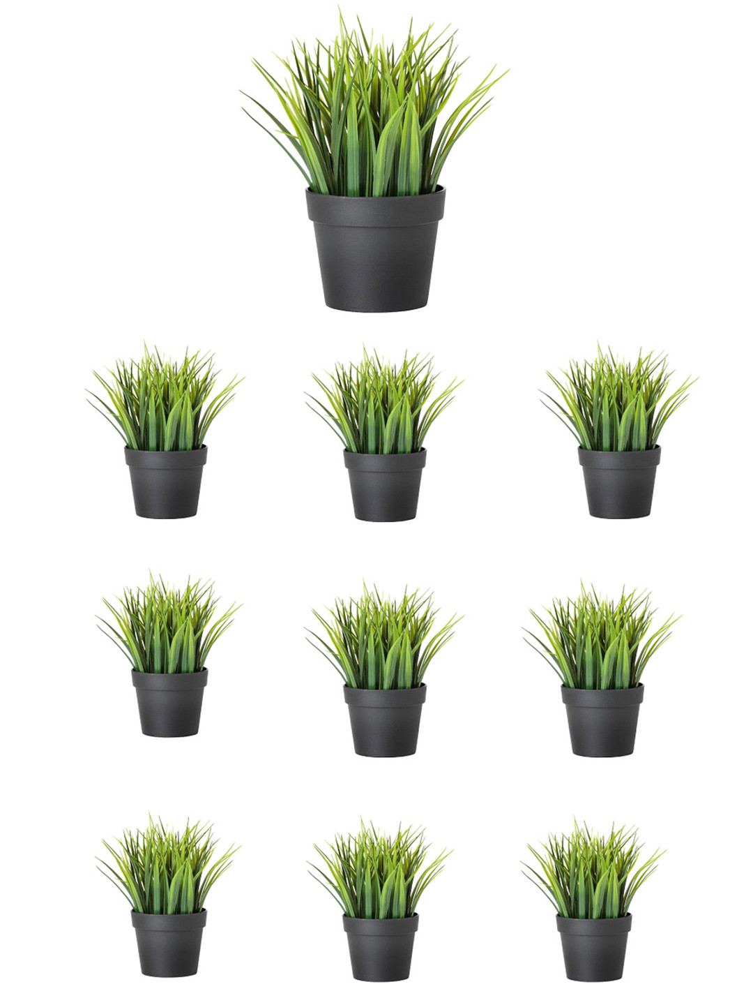 paperi Green & Black 10 Pieces Grass Artificial Plants With Pot